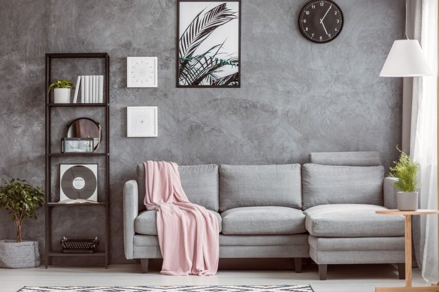 Tapeten-Farben Ideen: Graue Wand mit Couch