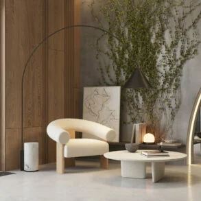 Einrichtungstrends 2023: Modernes Wohnzimmer mit runden Möbeln