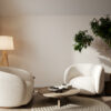 Moderne Sessel: weiße runde Sessel im Wohnzimmer