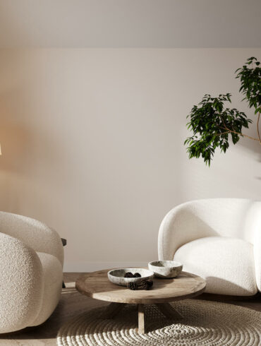Moderne Sessel: weiße runde Sessel im Wohnzimmer