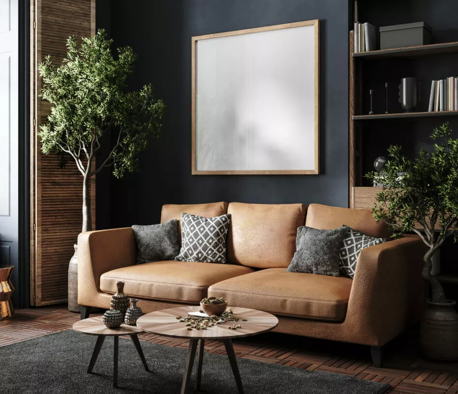 Welche Wandfarbe passt zur braunen Couch: Elegantes Nachtblau
