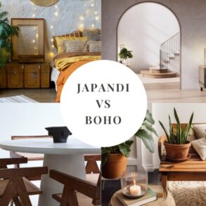 Japandi vs. Boho: Collage aus Japandi und Boho Zimmern