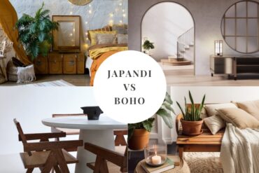 Japandi vs. Boho: Collage aus Japandi und Boho Zimmern